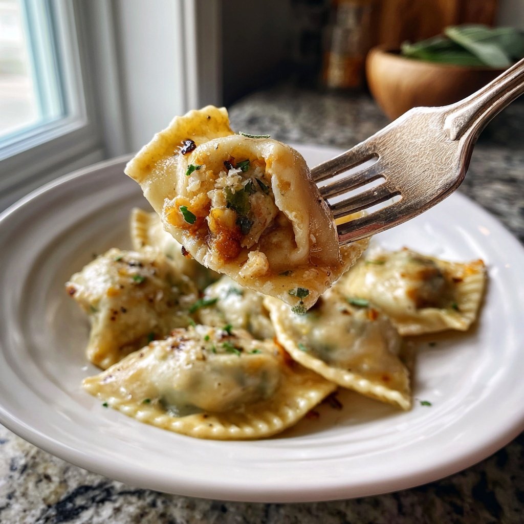 Chestnut and Pear Ravioli with Saged Brown-Butter