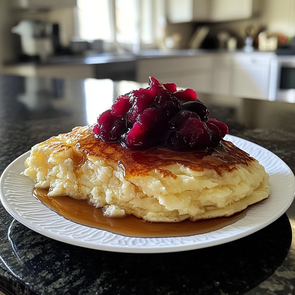 Fluffy Shredded Pancake with Plum Compote