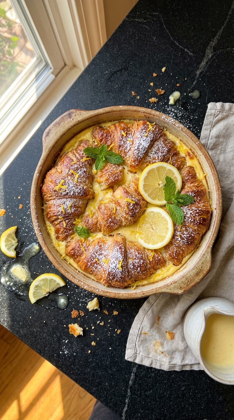Lemon Infused Croissant Pudding