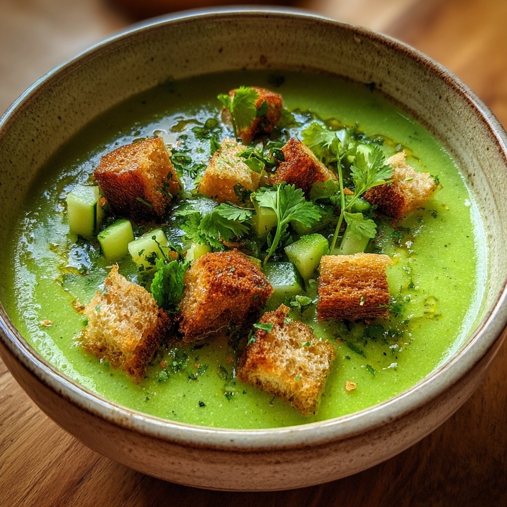 Spring Green Gazpacho with Croutons