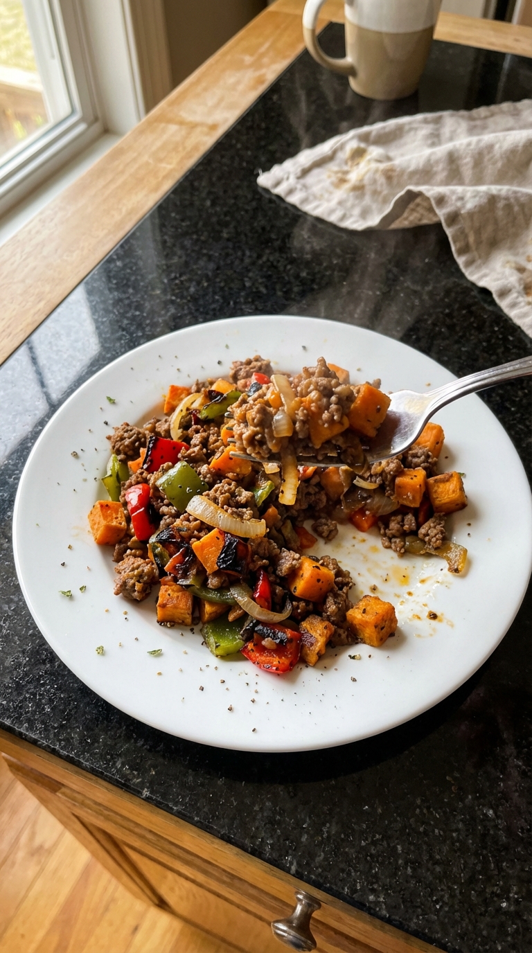 Ground Beef and Sweet Potato Hash