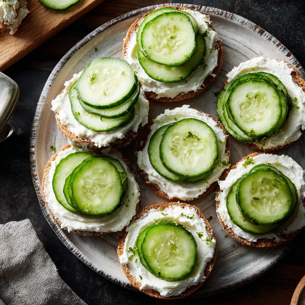Sliced Cucumber and Cream Cheese