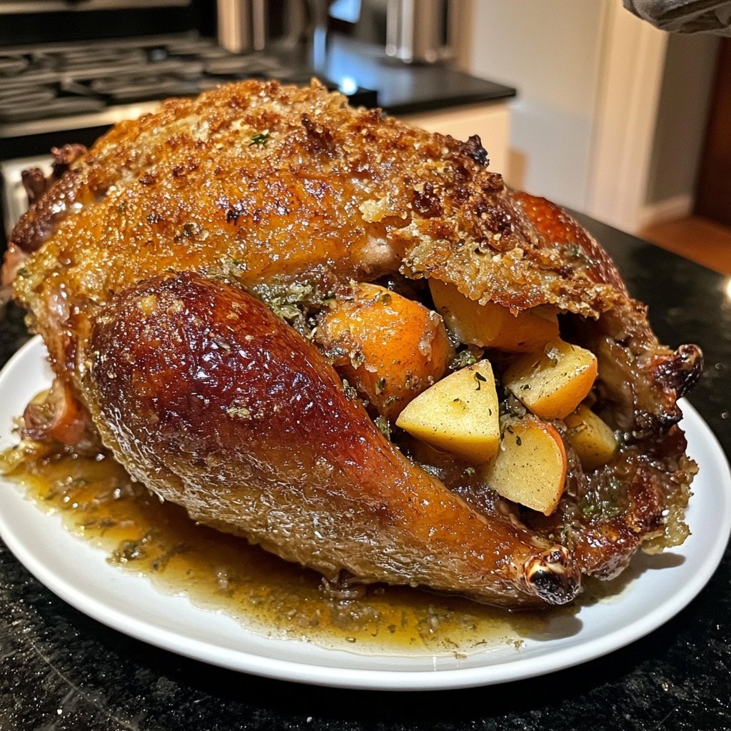 Roasted Christmas Goose with Apple and Herb Stuffing