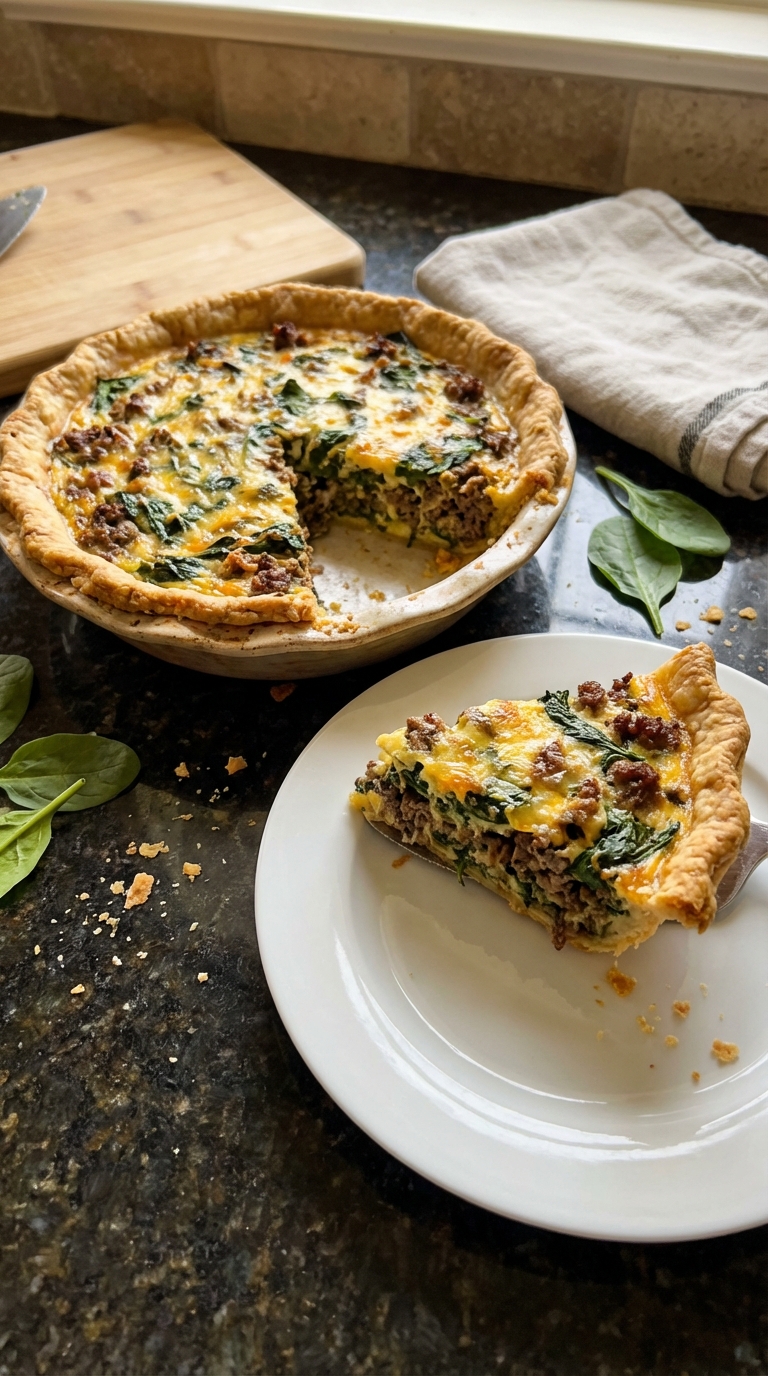 Savory Ground Beef and Spinach Quiche