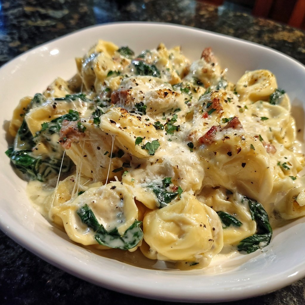 Tortellini Alfredo with Spinach and Sausage