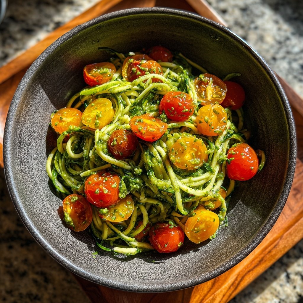 Pesto Zoodles with Cherry Tomatoes