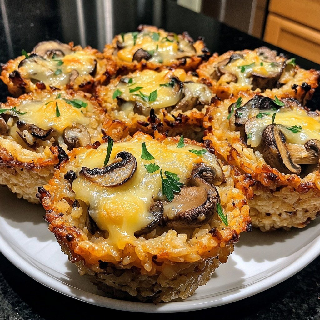 Stuffed Mushroom Crispy Rice Cups