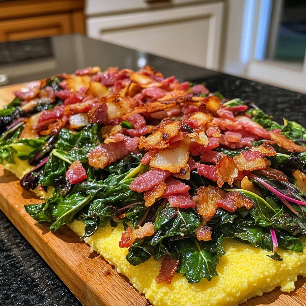 Spicy Rainbow Chard with Bacon and Polenta