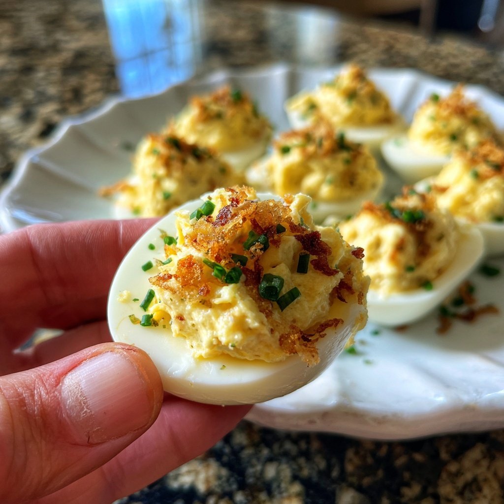 Sour Cream Onion Deviled Eggs