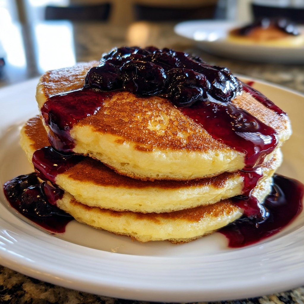 Lemon Ricotta Pancakes with Blueberry Syrup