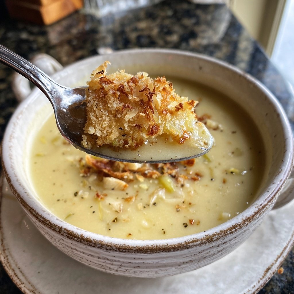 White Bean and Leek Soup with Garlic Breadcrumbs