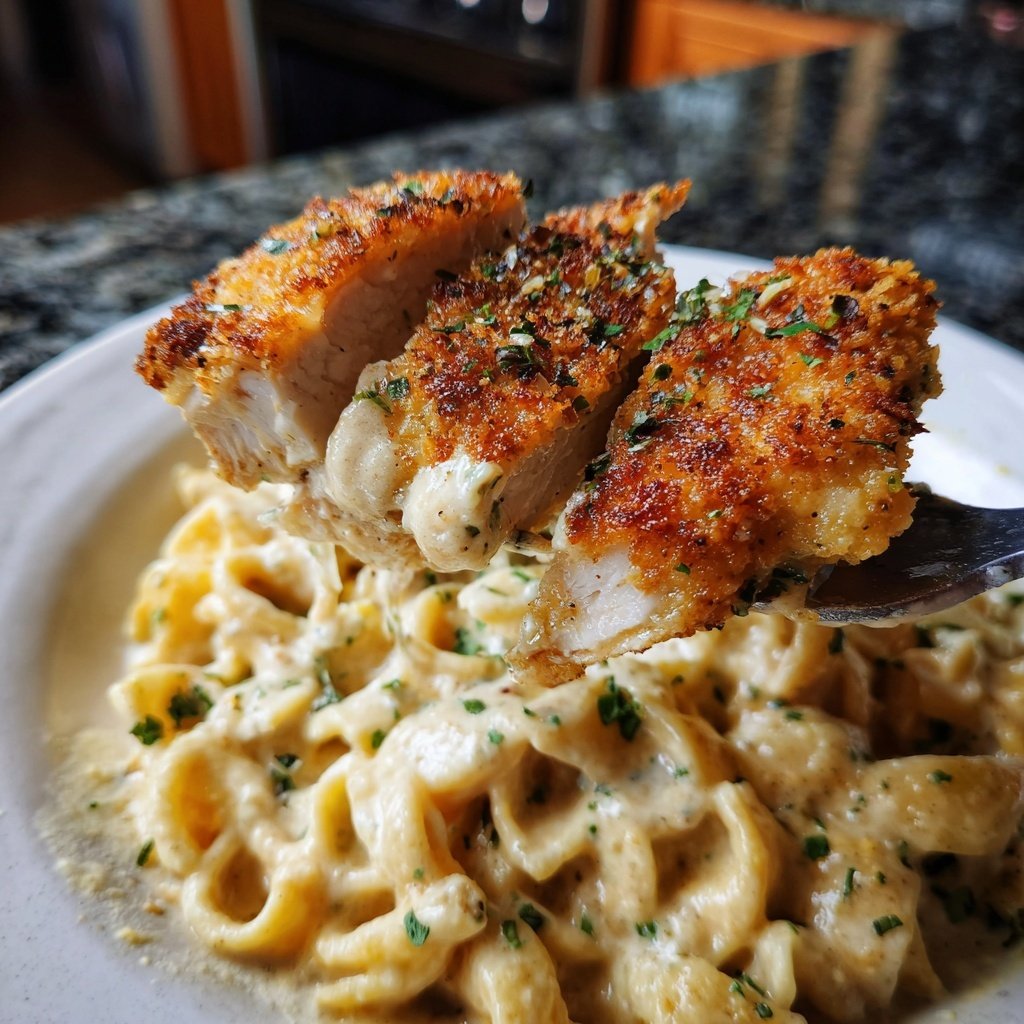 Crispy Chicken with Creamy Pasta